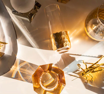 Fez Cut Stemless Champagne Glass with Gold Leaf