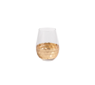 Fez Cut Stemless Wine Glass with Gold Leaf
